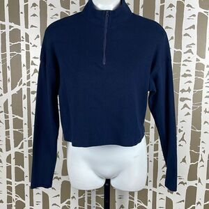 Garage Navy Blue Half Zip Cropped Sweatshirt M